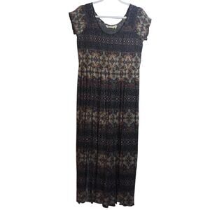SOFT SURROUNDINGS Smocked Macelo Print Blue Neutral  Maxi Dress Size L